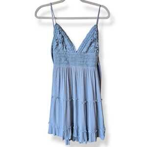 Illa Illa Crochet babydoll Dress Sz M Mint Tie Back Coquette Romantic Boho